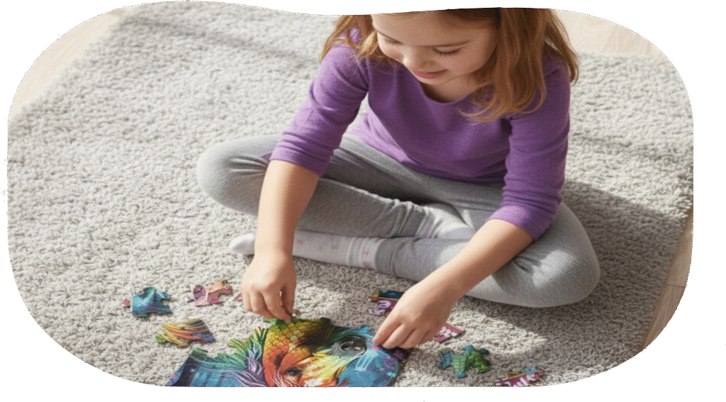 girl assembling a Personalized horse jigsaw puzzle